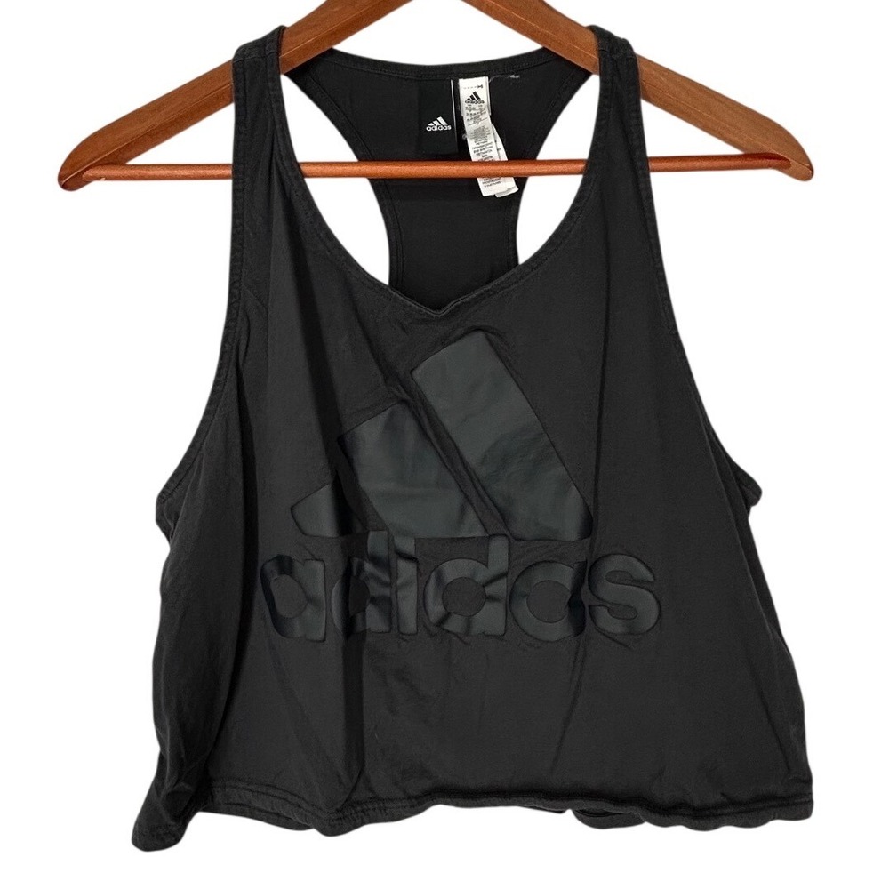 Adidas Black/Dark Gray Cropped Racer Back Training Tank Top Women's Size XL